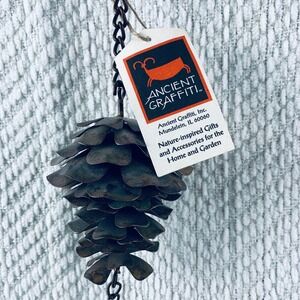Ancient Graffiti Pine Cone Ornament Wind Chime Bronze Metal Rustic Lodge NEW
